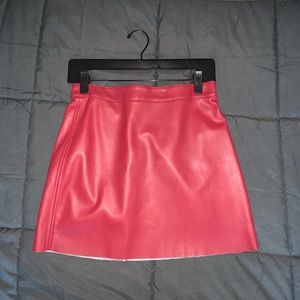 Red leather mini skirt
